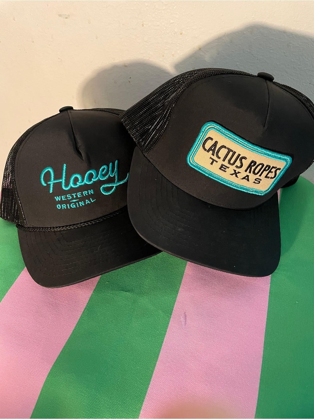 Hooey Black Trucker Hats with Teal Embroidery Patch